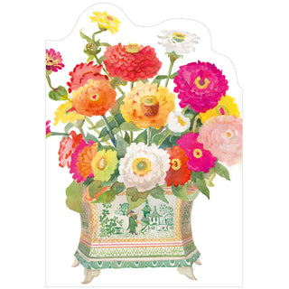 Zinnias In Cachepot Mother's Day Die Cut Greeting Card - 1 card with envelope