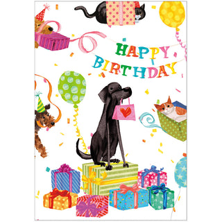 Happy Birthday Pets Blank Greeting Card - 1 Card With Envelope
