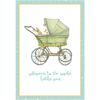 Pram and Bunny Blank Greeting Card - 1 Card With Envelope