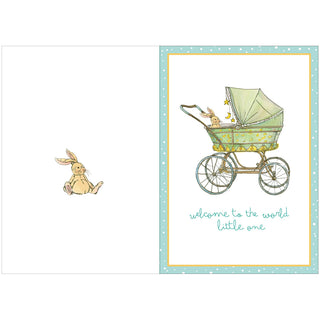 Pram and Bunny Blank Greeting Card - 1 Card With Envelope