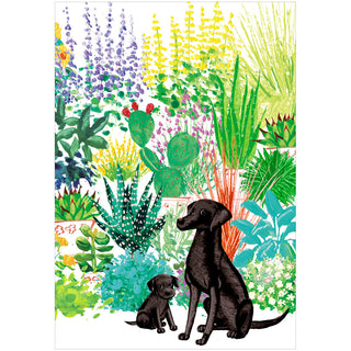Papa Lab And Puppy Blank Greeting Card - 1 card with envelope