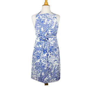 Pagoda Toile Blue/White Fabc Fabric Apron - 34 X 30 Inches