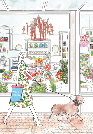 Shop Girl Birthday Greeting Card - 1 card with envelope