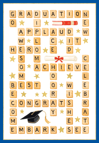 Graduate Crossword Foil Graduation Die Cut Greeting Card - 1 card with envelope