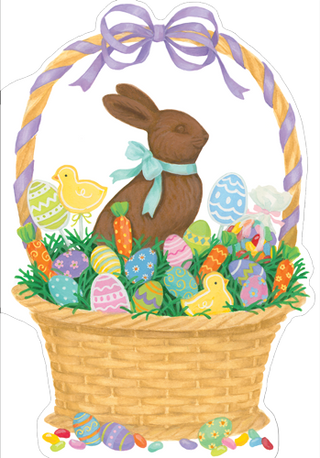 Chocolate Bunny Basket Easter Die Cut Greeting Card - 1 card with envelope