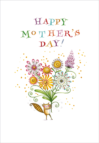 Cat And Bouquet Mother's Day Greeting Card - 1 card with envelope