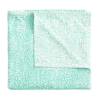Block Print Leaves Green-Reversible Fabc Cotton Tblcvr-70.5 X 70.5 Inch