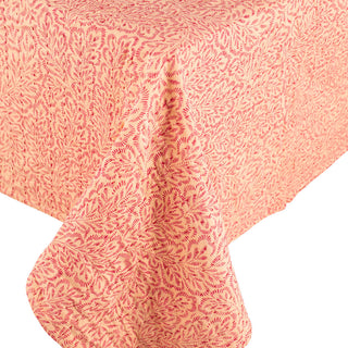 Block Print Leaves Fuchsia Reversib Labc Cotton Tblcvr-70.5 X 70.5 Inch