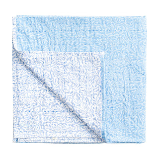 Block Print Leaves Blue Reversible Fabc Cotton Tblcvr-70.5 X 70.5 Inch