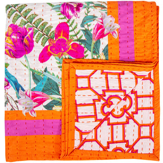La Dolce Vita Kantha Quilt-Fuch/Ora Fabc Cotton Tblcvr-70.5 X 70.5 Inch