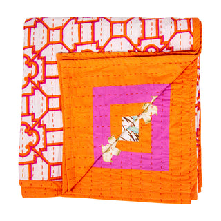 La Dolce Vita Kantha Quilt-Fuch/Ora Fabc Cotton Tblcvr-70.5 X 70.5 Inch