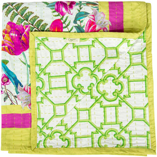 La Dolce Vita Kantha Quilt-Sage/Lav Fabc Cotton Tblcvr-70.5 X 70.5 Inch