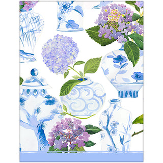 Hydrangeas & Porcelain Cotton Reversible Kantha Quilt Table Cover