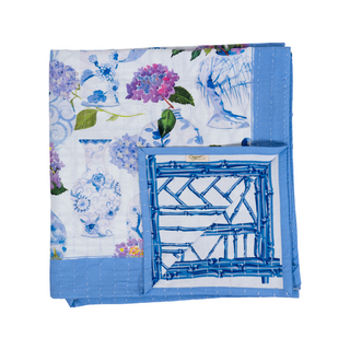 Hydrangeas & Porcelain Cotton Reversible Kantha Quilt Table Cover