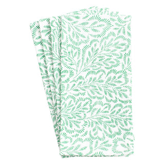 Block Print Leaves Green/White Fabc Cotton Napkin-Set Of 4