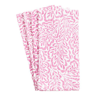 Block Print Leaves Fuchsia/White Fabc Cotton Napkin-Set Of 4