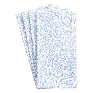 Block Print Leaves White/Blue Fabc Cotton Napkin-Set Of 4