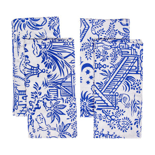 Pagoda Toile Blue/White Fabc Cotton Napkin-Set Of 4