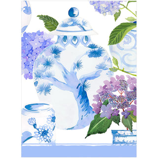 Hydrangeas And Porcelain Cotton Canvas Fabric Tea Towel