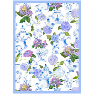 Hydrangeas And Porcelain Cotton Canvas Fabric Tea Towel