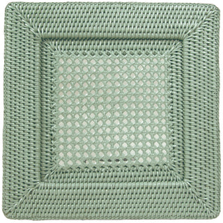Square Green Rattan Plate Charger