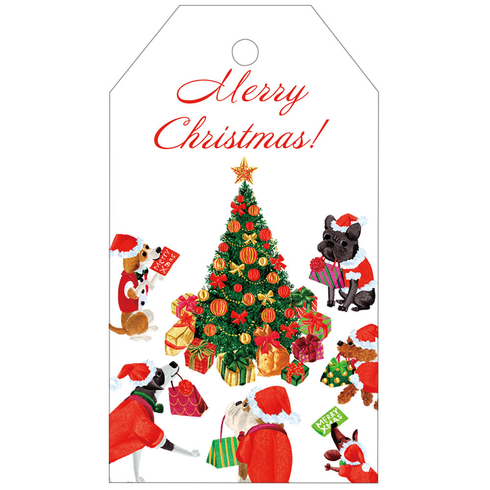 Dogs Around Christmas Tree Gift Tags - 4 Per Package