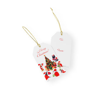 Dogs Around Christmas Tree Hanging Gift Tag W/Hdr 4 Pk