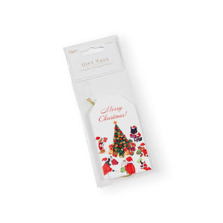 Dogs Around Christmas Tree Hanging Gift Tag W/Hdr 4 Pk