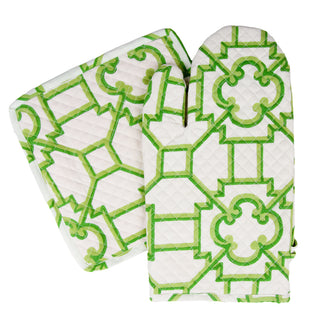 Garden Trellis Green Fabc Oven Mitt/Pot Holder Set