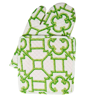 Garden Trellis Green Fabc Oven Mitt/Pot Holder Set