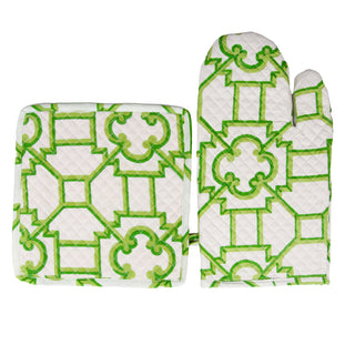 Garden Trellis Green Fabc Oven Mitt/Pot Holder Set