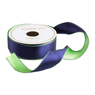 Satin Navy/Green Reversible Ribbon Price Code G - 10 Yards