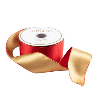 Satin Red/Gold Reversible Wired Ribbon Price Code F - 6 Yards