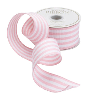 Petal Pink/White Striped Grosgrain Wired Ribbon, 1.5" - 9 Yds