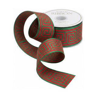 Greek Key Red/Dark Green 2" Ribbon - 6 yards per roll