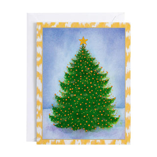 Tree with Lights and Snow Blank Christmas Cards in Cello Pack - 5 Cards & 5 Envelopes