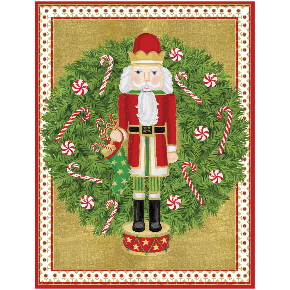 Nutcracker And Wreath Christmas Cards in Cello Pack - 5 Cards & 5 Envelopes