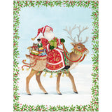 Santa And Reindeer Christmas Cards in Cello Pack - 5 Cards & 5 Envelopes