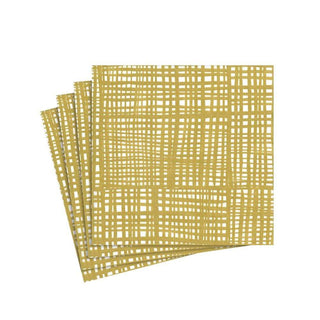 Caspari Raffiné Paper Linen Cocktail Napkins in Gold - 15 Per Package 13205CG