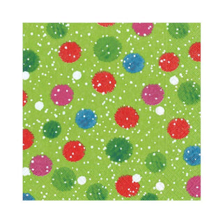 Caspari Snowy Pom Poms Paper Luncheon Napkins in Green - 20 Per Package 13330L