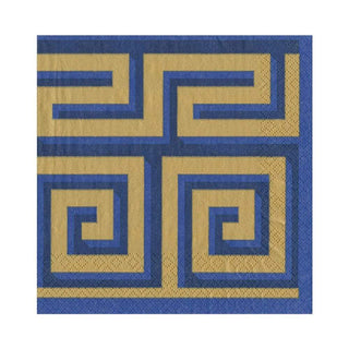 Caspari Greek Meander Paper Luncheon Napkins in Blue & Gold - 20 Per Package 14001L