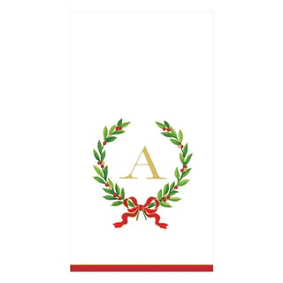 Caspari Christmas Laurel Wreath Single Initial Paper Guest Towel Napkins - 15 Per Package A 14150G.A