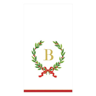 Caspari Christmas Laurel Wreath Single Initial Paper Guest Towel Napkins - 15 Per Package B 14150G.B