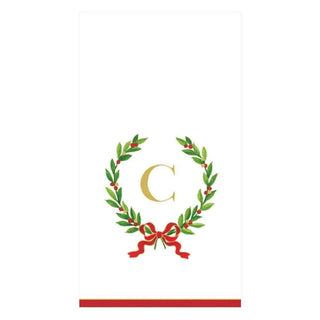 Caspari Christmas Laurel Wreath Single Initial Paper Guest Towel Napkins - 15 Per Package C 14150G.C