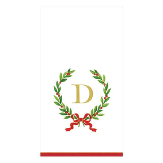 Caspari Christmas Laurel Wreath Single Initial Paper Guest Towel Napkins - 15 Per Package D 14150G.D