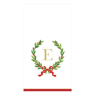 Caspari Christmas Laurel Wreath Single Initial Paper Guest Towel Napkins - 15 Per Package E 14150G.E