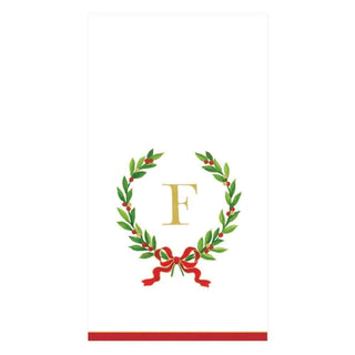 Caspari Christmas Laurel Wreath Single Initial Paper Guest Towel Napkins - 15 Per Package F 14150G.F