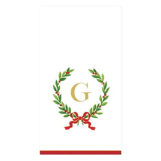 Caspari Christmas Laurel Wreath Single Initial Paper Guest Towel Napkins - 15 Per Package G 14150G.G