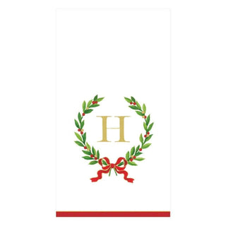 Caspari Christmas Laurel Wreath Single Initial Paper Guest Towel Napkins - 15 Per Package H 14150G.H