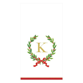 Caspari Christmas Laurel Wreath Single Initial Paper Guest Towel Napkins - 15 Per Package K 14150G.K